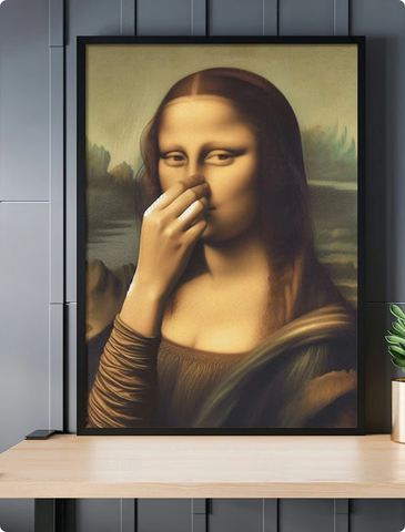 Poster Mona Lisa Amuzantă, Artă Vintage pentru Toaletă – 30 x 40